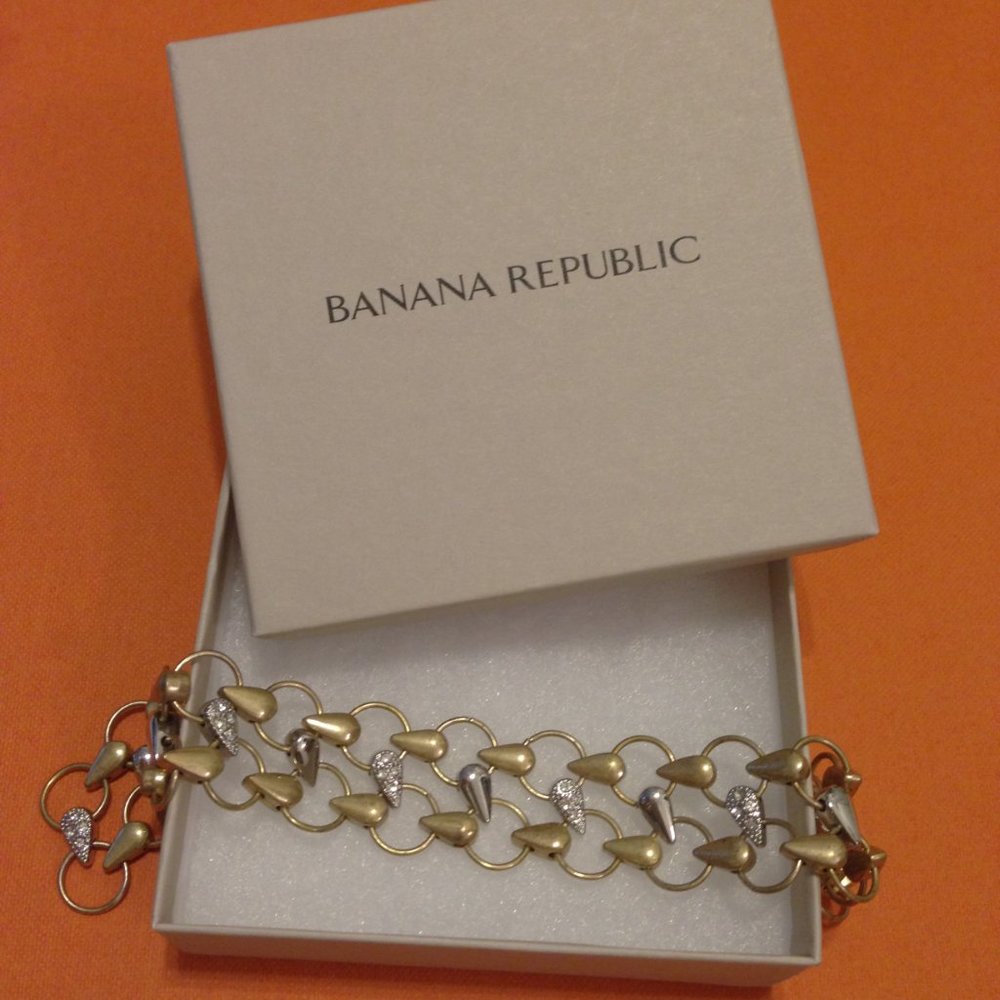 Banana Republic gold and silver tone chain link bracelet w crystal detail